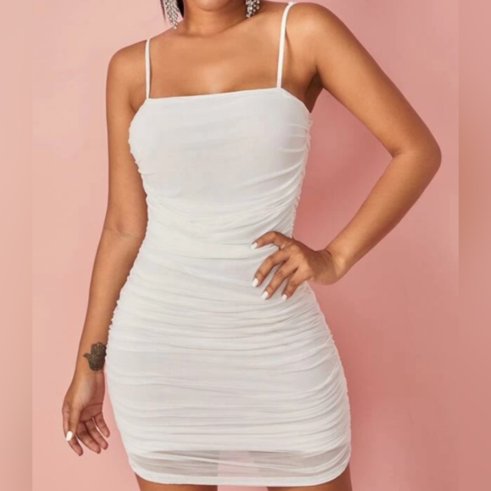 Ruched Mesh Bodycon Mini Dress